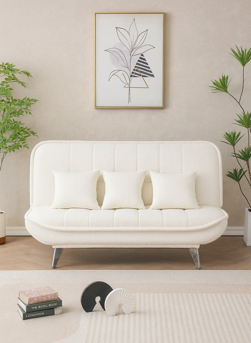 Harmony Home Premium Fabric Sofa  Bed with 3 Soft Cushions – Modern Convertible Sleeper Couch with Metal Legs, Space-Saving 3-Seater Sofa for Living Room, Bedroom & Guest Room-White - Image 1