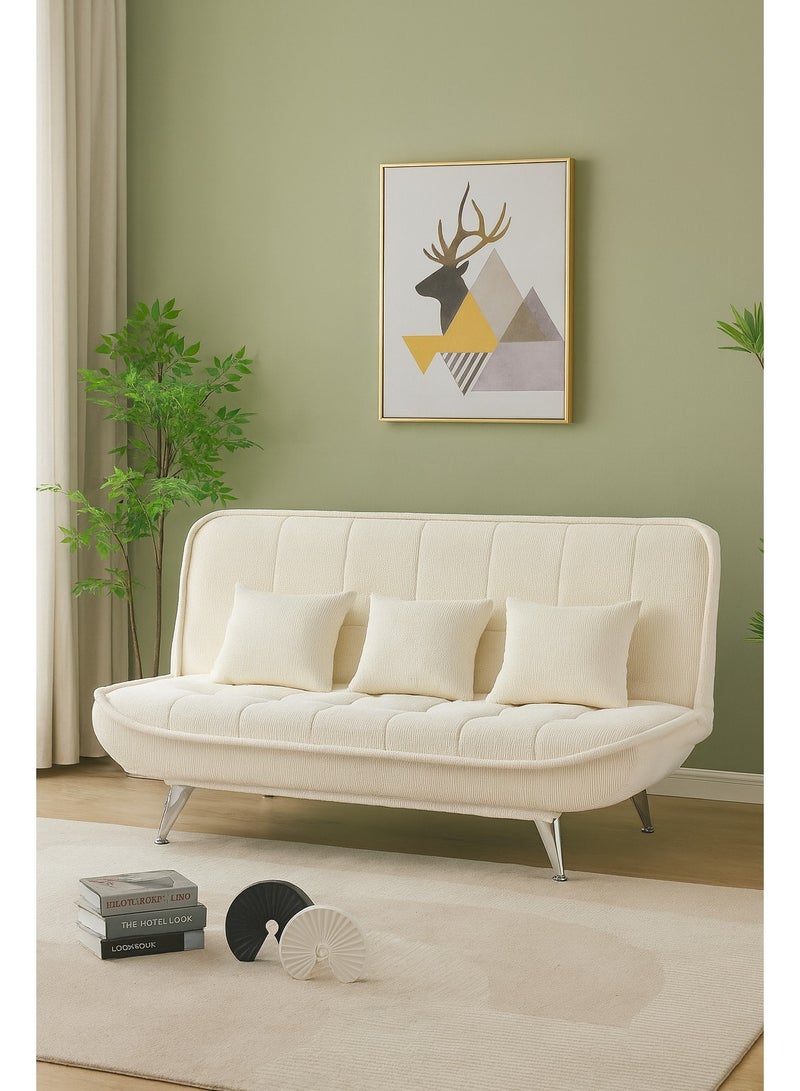 Harmony Home Premium Fabric Sofa  Bed with 3 Soft Cushions – Modern Convertible Sleeper Couch with Metal Legs, Space-Saving 3-Seater Sofa for Living Room, Bedroom & Guest Room-White - Image 2