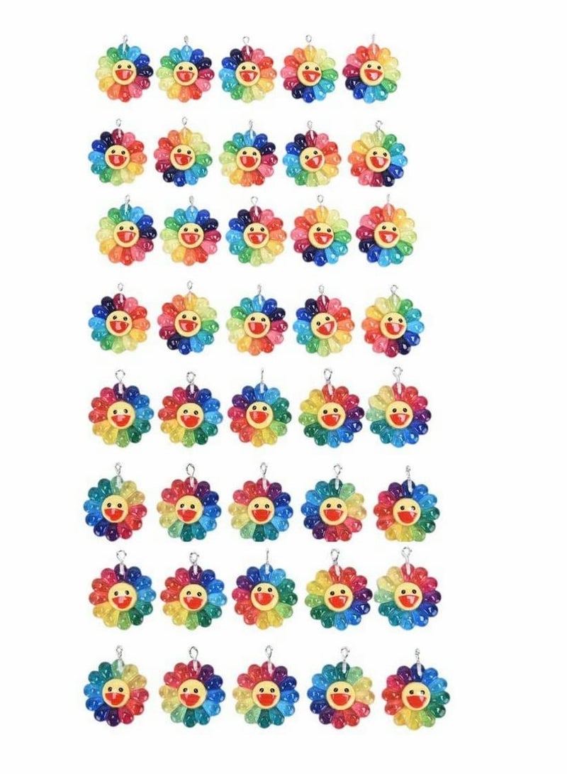 KASTWAVE Colorful Transparent Smiley, Sunflower Charms Sun Flower, Pendants Resin Sun Flower, Pendants Charms Sun Sunflower Collection Crafts, for DIY Bracelet Necklace Earring Keychain Making 50 Pcs - Image 1