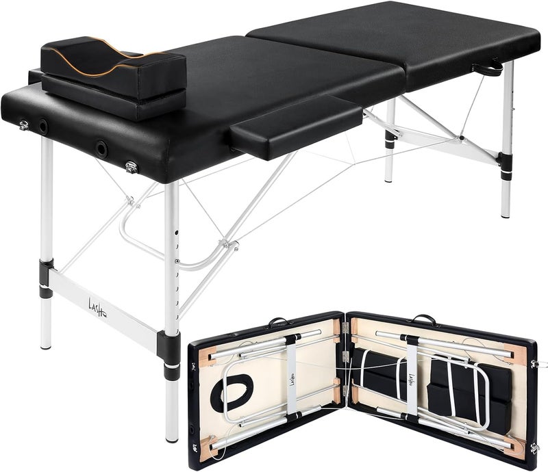 Masajeo Lash Bed for Lash Extensions Portable Lash Bed Massage Table with Eyelash Pillow Esthetician Bed Salon Table Spa Table Spa Bed Height Adjustable Waterproof Aluminum Frame (Black)
