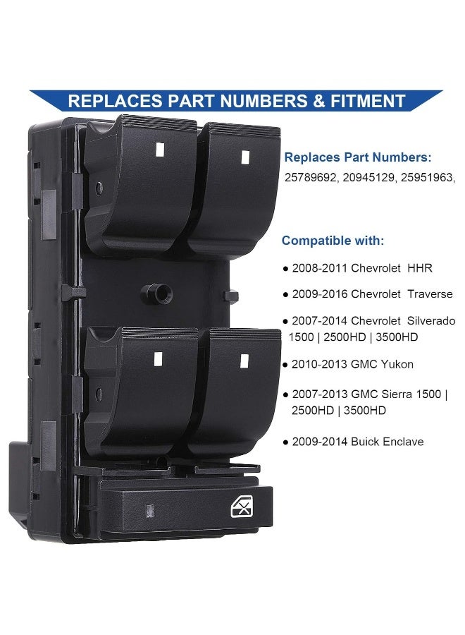 Topleo Driver Side Power Master Window Switch, Compatible with 2007-2013 Chevy Silverado Traverse HHR, GMC Sierra Yukon,Buick Enclave  Replace OE 20945129 25789692 - Image 2