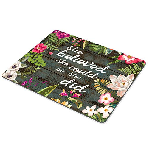 SSOIU Gaming Mouse Pad She Believed She Could So She Did Inspirational Quotes, Vintage Floral Rustic Wood Motivational Quote Mouse Pads for Computers - Image 3