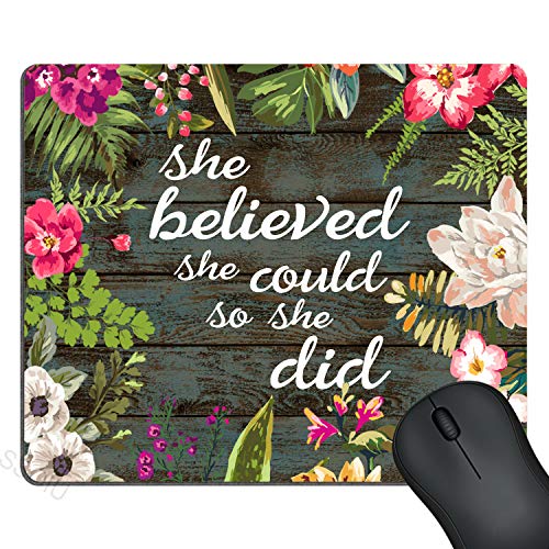 SSOIU Gaming Mouse Pad She Believed She Could So She Did Inspirational Quotes, Vintage Floral Rustic Wood Motivational Quote Mouse Pads for Computers - Image 5