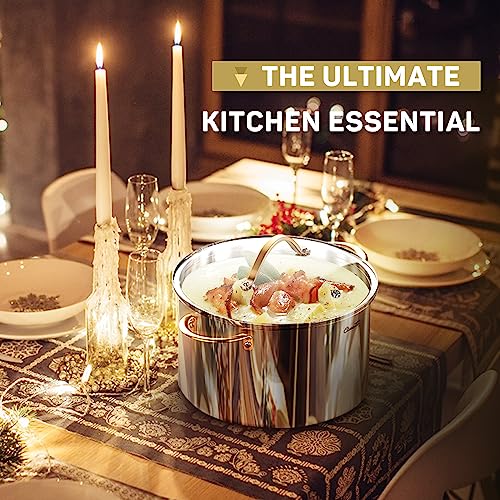 Ciwete Stock Pot 12 Quart, 18/10 Tri-Ply Stainless Steel All Clad Stock Pot with Lid, Seamless 12 QT Cooking Pot with Copper Handle, Healthy Stockpots, Induction, Gas, Oven and Dishwasher Safe - Image 3