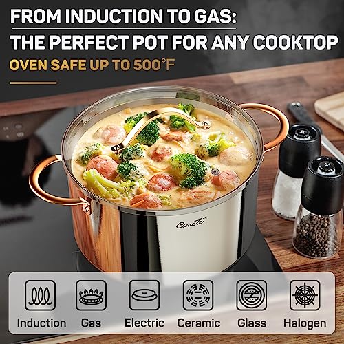 Ciwete Stock Pot 12 Quart, 18/10 Tri-Ply Stainless Steel All Clad Stock Pot with Lid, Seamless 12 QT Cooking Pot with Copper Handle, Healthy Stockpots, Induction, Gas, Oven and Dishwasher Safe - Image 5