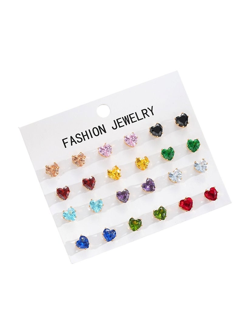 Huitich Heart-Shaped Zircon Stud Earrings Set  - Image 1
