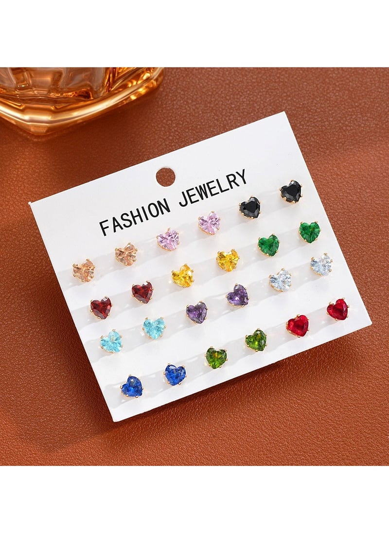 Huitich Heart-Shaped Zircon Stud Earrings Set  - Image 4