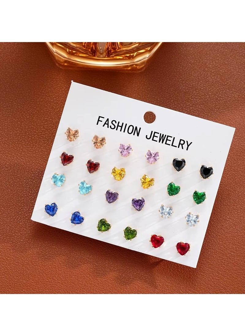Huitich Heart-Shaped Zircon Stud Earrings Set  - Image 3