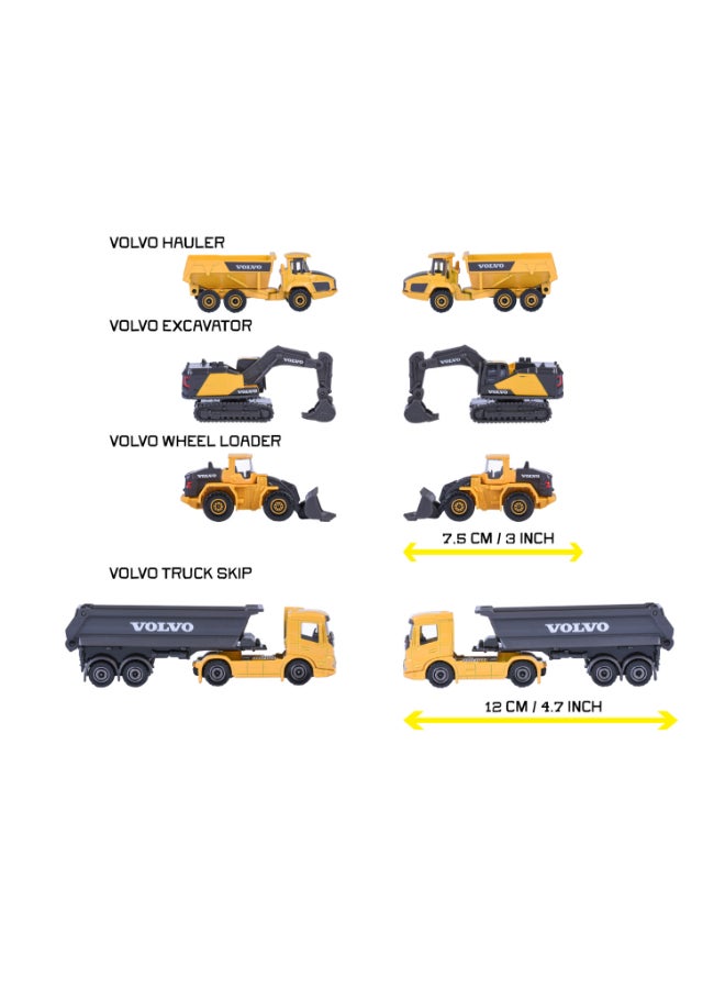 Majorette Volvo Construction 4 Diecast Giftpack, 4 Officially Licensed Volvo Construction Vehicles, Metal Toy Set with Freewheel and Moving Parts, Excavator, Wheel Loader, Articulated Hauler & Exclusive Dump Truck, Ages 3+ - Image 5