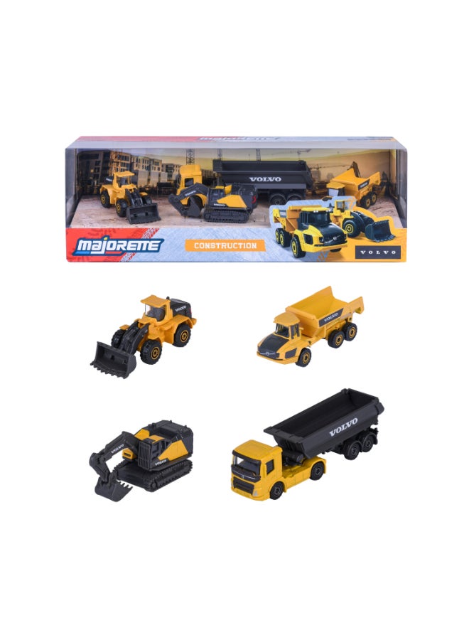 Majorette Volvo Construction 4 Diecast Giftpack, 4 Officially Licensed Volvo Construction Vehicles, Metal Toy Set with Freewheel and Moving Parts, Excavator, Wheel Loader, Articulated Hauler & Exclusive Dump Truck, Ages 3+ - Image 1