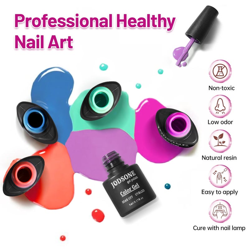 JODSONE 20 Color Vibrant and High Shine Gel Nail Polish Kit with 3 PCS Base Coat and Matte and Glossy Top Coat - Image 3
