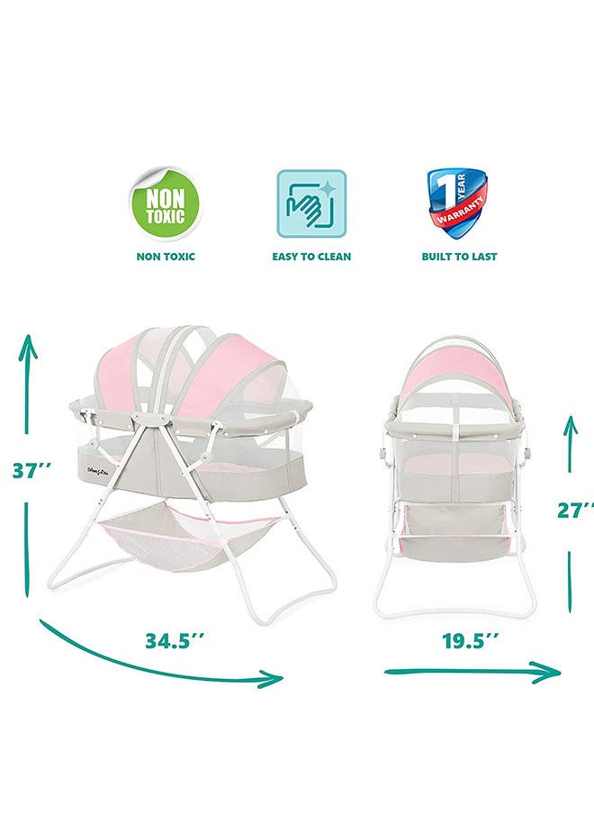 Karley 3 in 1 Portable Baby Bassinets With Mattress and Net - Pink and Grey