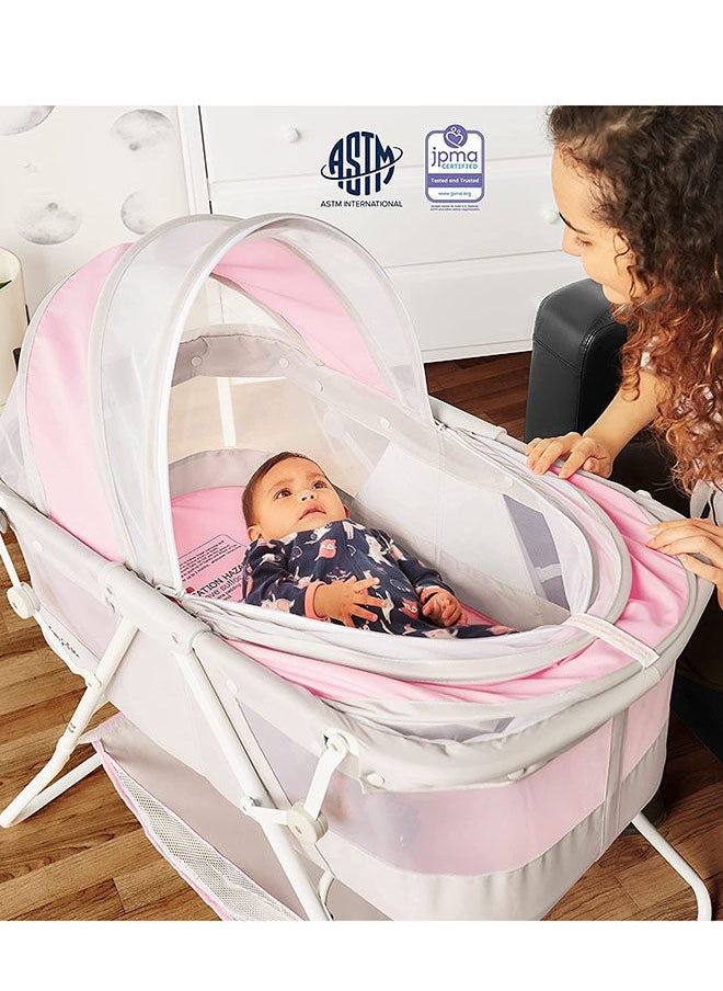 Karley 3 in 1 Portable Baby Bassinets With Mattress and Net - Pink and Grey