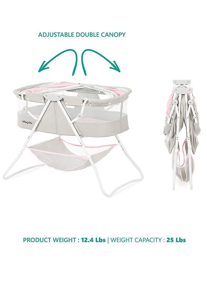 Karley 3 in 1 Portable Baby Bassinets With Mattress and Net - Pink and Grey