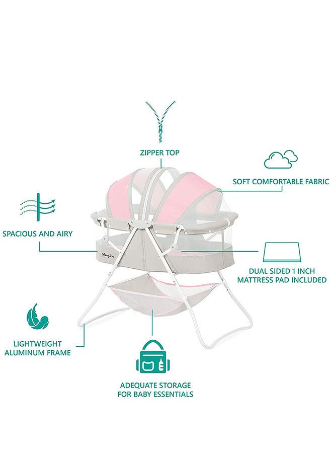 Karley 3 in 1 Portable Baby Bassinets With Mattress and Net - Pink and Grey