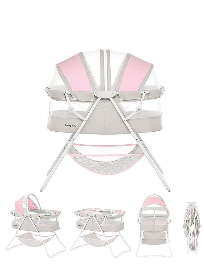 Karley 3 in 1 Portable Baby Bassinets With Mattress and Net - Pink and Grey