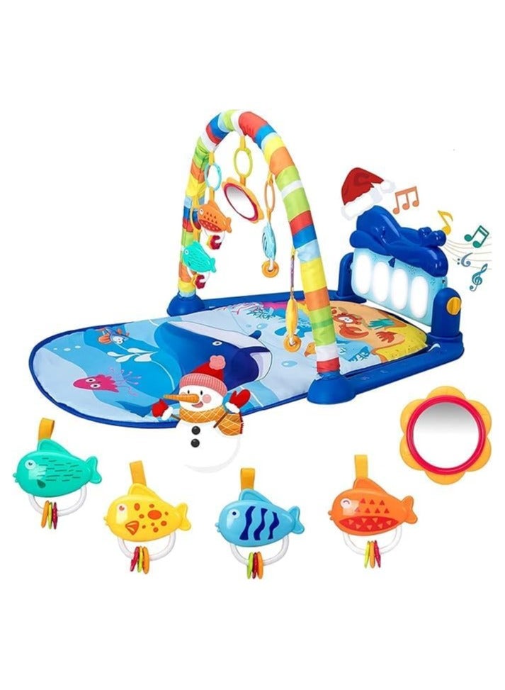 سجادة لعب للأطفال في صالة الألعاب الرياضية, بيانو الركل واللعب على البطن مع 5 العاب تعليمية حسية للأطفال الرضع , موسيقى واضواء , هدايا للأولاد والبنات حديثي الولادة - Image 1