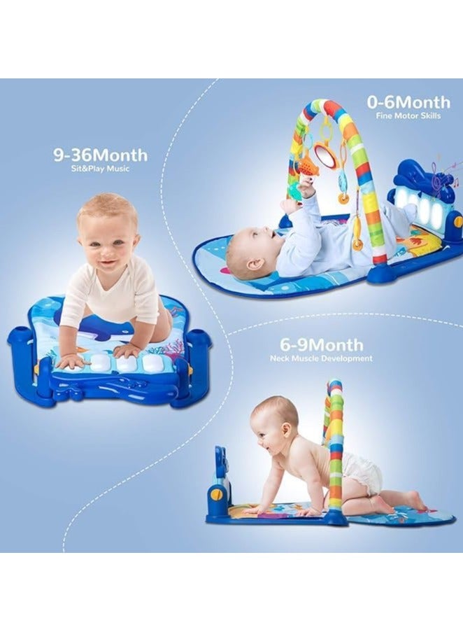 سجادة لعب للأطفال في صالة الألعاب الرياضية, بيانو الركل واللعب على البطن مع 5 العاب تعليمية حسية للأطفال الرضع , موسيقى واضواء , هدايا للأولاد والبنات حديثي الولادة - Image 3