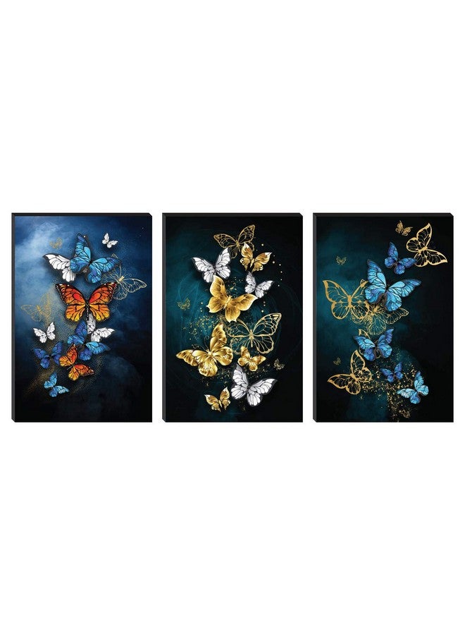 SAF paintings Set of 3 Butterfly Large Embossed MDF Framed Panel Painting 36 Inch X 18 Inch PHSX30094 - Image 1
