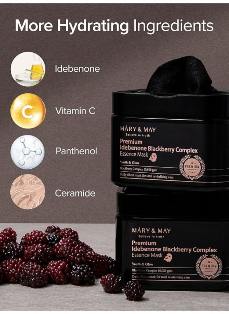MARY & MAY Mary&May Idebenone Blackberry Complex Essence Mask 20 Sheets for Deep Hydration & Firming Care - Image 5
