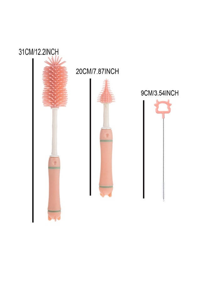 3PCS Silicone Bottle Cleaning Brush Kit 3 in 1 Silicone Brush, Nipple Brush, Straw Brush Baby Travel Essential Bottle Brush Set - Image 4