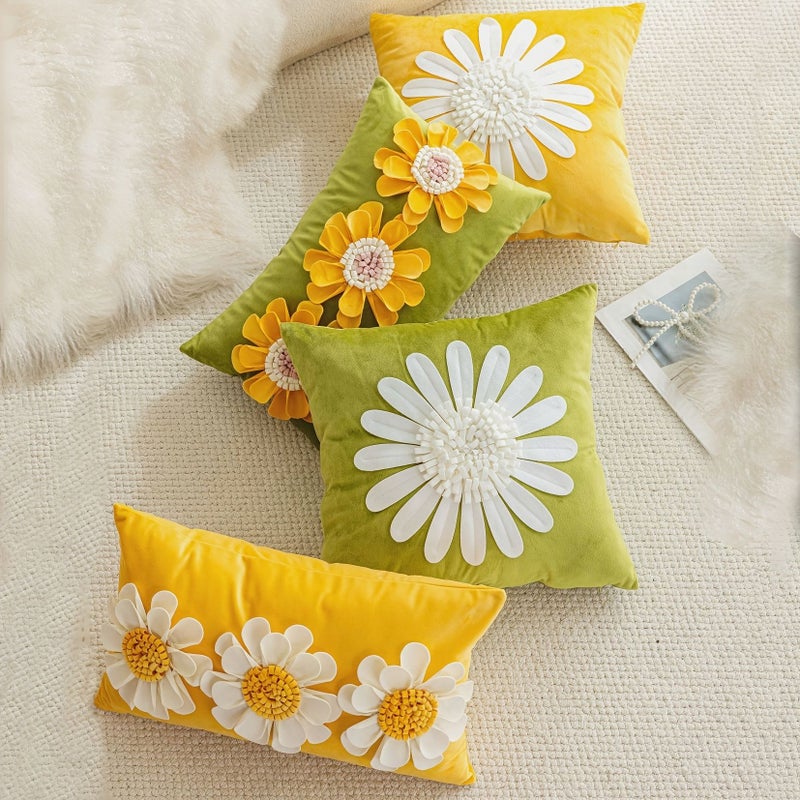 Pink 3D Flower Pillow Set With Artificial Chrysanthemum Decor For Sofa Bedroom - Image 2