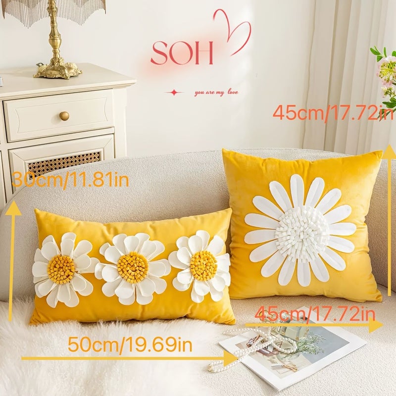Pink 3D Flower Pillow Set With Artificial Chrysanthemum Decor For Sofa Bedroom - Image 3