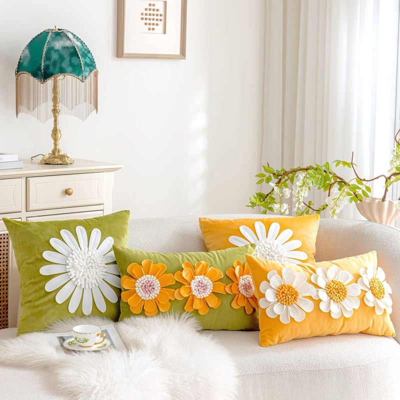 Pink 3D Flower Pillow Set With Artificial Chrysanthemum Decor For Sofa Bedroom - Image 1