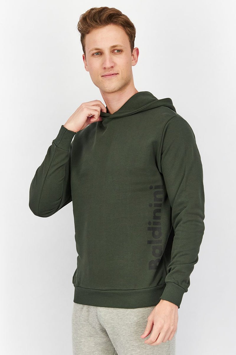 Baldinini Men Hooded Graphic Long Sleeve Sweatshirt, Green - Image 3