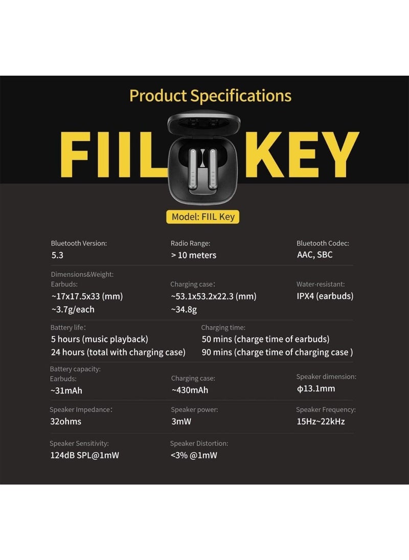 Generic - FIIL Key Newest Bluetooth 5.3 TWS Wireless Earbuds Support Fiil+ Android App 15EQ Low Latency In-Ear Headphones - Image 1
