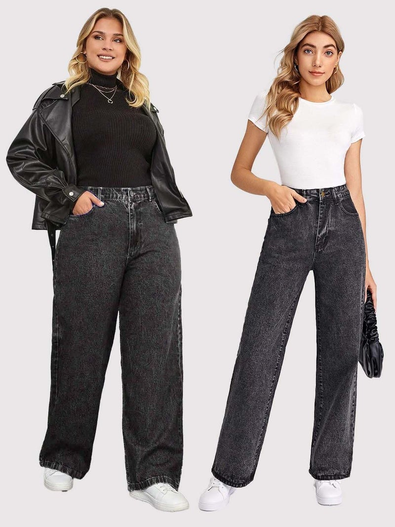 KOTTY Women's High Waist Wide Leg Black Denim Jeans | Trendy Regular Fit Jeans for Women & Girls | Sizes 26-42 Plus Size(Grey,M)-KTTLADIESJEANS3137M - Image 2