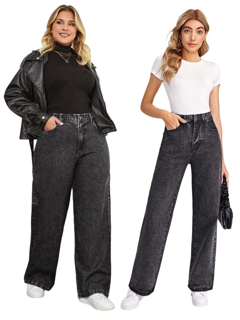 KOTTY Women's High Waist Wide Leg Black Denim Jeans | Trendy Regular Fit Jeans for Women & Girls | Sizes 26-42 Plus Size(Grey,M)-KTTLADIESJEANS3137M - Image 1