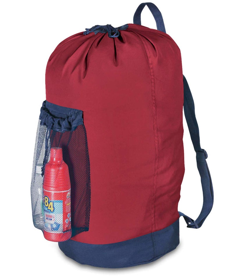 Dalykate Backpack Laundry Bag Laundry Backpack with Shoulder Straps and Mesh Pocket Durable Nylon Clothes Hamper Bag with Drawstring Closure Red