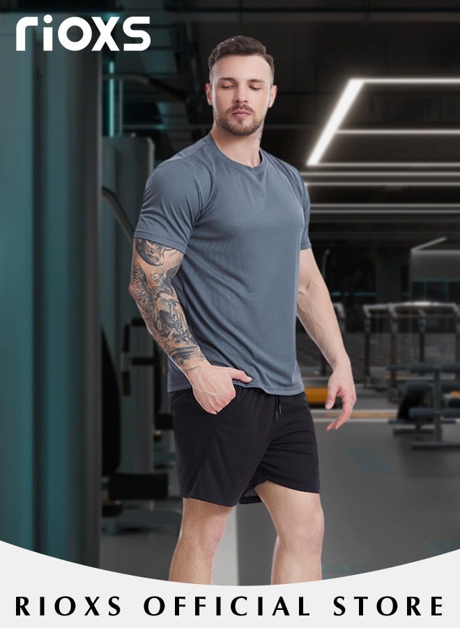 RIOXS Men's Running Shorts, Quick Dry Workout Gym Shorts for Men, Lightweight Athletic Shorts with Pocket, Breathable Elastic Waist Drawsting Stretch Sports Shorts, No Fading, No Deformation, for Gym, Running, Yoga, Basketball, Outdoor Travel, etc, Black - Image 3