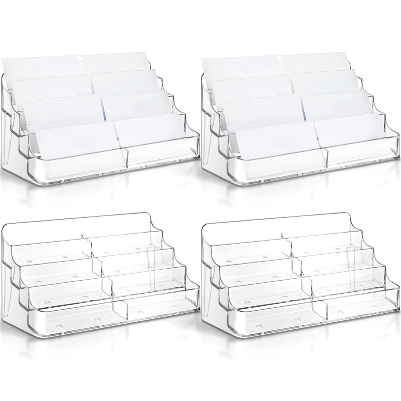 Jutom 4 Pcs 8 Pocket Acrylic Business Card Holder 7.68 x 3.43 x 3.82 Inch Multi Business Card Holder Display Clear Stand Card Organizer for Desk Literature Flyer Pamphlet - Image 1