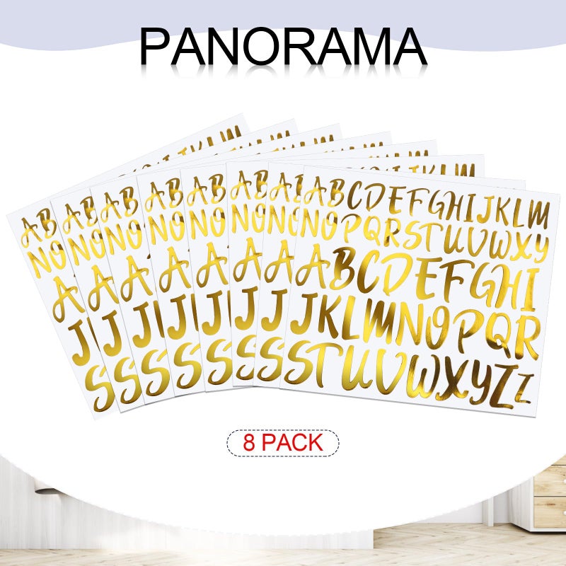 TaoBary 416 Pcs Gold Letter Stickers, 8 Sheets Cursive Alphabet Stickers, 1" & 1.5", 2 Size Waterproof Vinyl Self-Adhesive Letter for Graduation Cap Scrapbook DIY Craft Gifts Window Door Classroom - Image 4