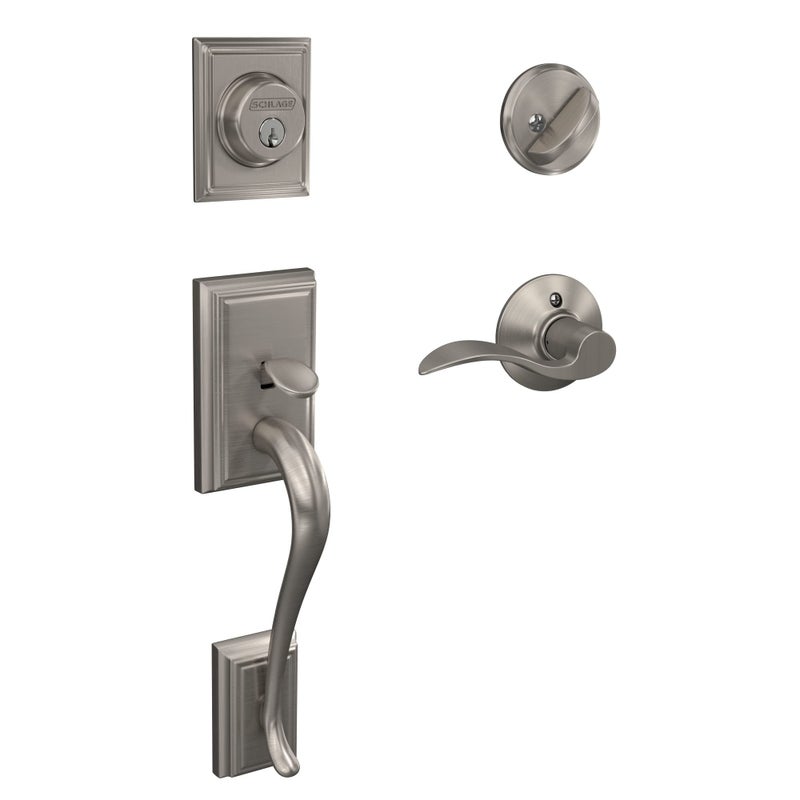 Schlage F60 V ADD 619 ACC Addison Front Entry Handleset with Accent Lever Deadbolt Keyed 1 Side Satin Nickel
