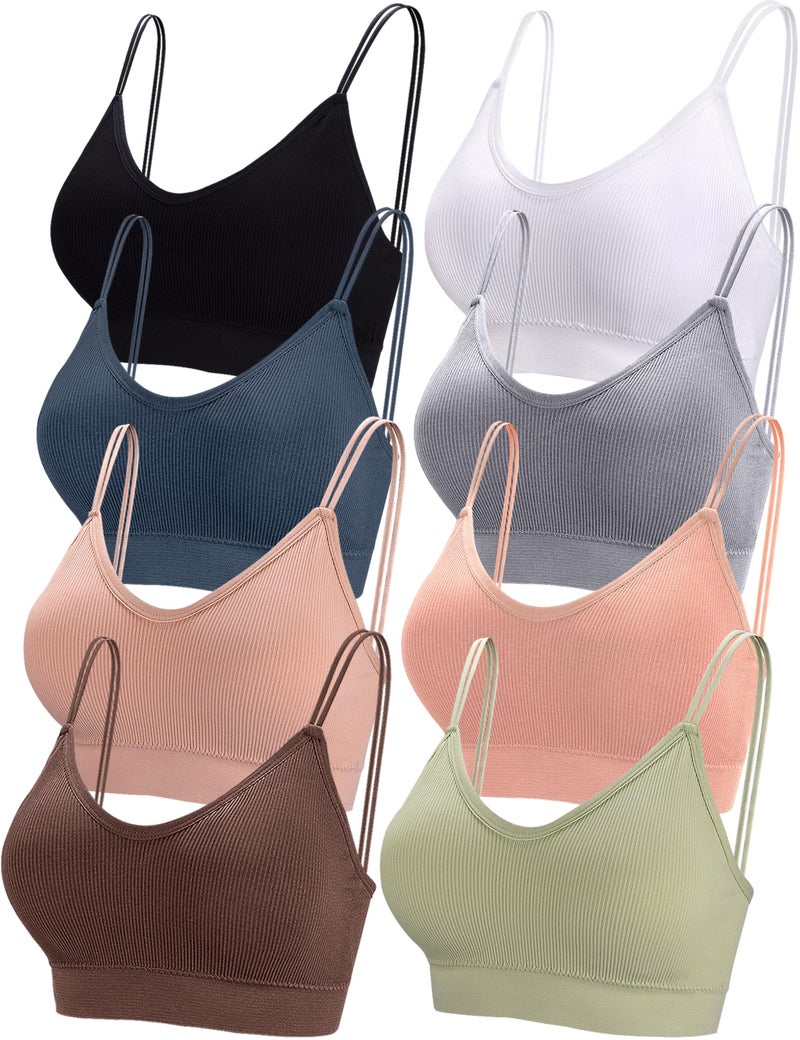 BQTQ 8 Pieces V Neck Bralettes Padded Bralettes for Women Cami Bralette Bras with Elastic Straps Seamless Bralettes Sleeping Sports Bralette Pack, M - Image 1