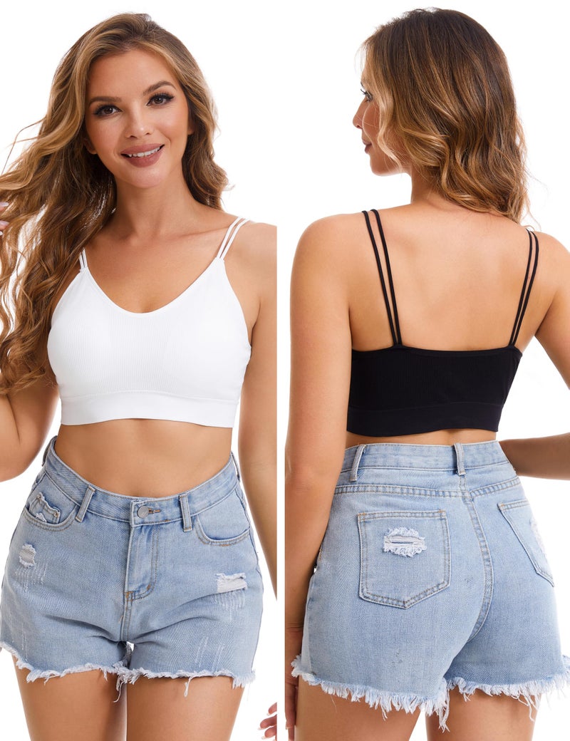 BQTQ 8 Pieces V Neck Bralettes Padded Bralettes for Women Cami Bralette Bras with Elastic Straps Seamless Bralettes Sleeping Sports Bralette Pack, M - Image 4