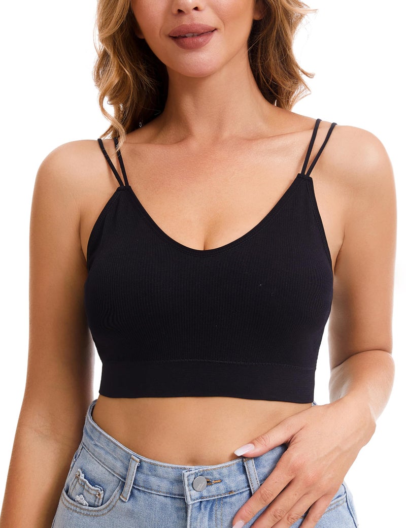 BQTQ 8 Pieces V Neck Bralettes Padded Bralettes for Women Cami Bralette Bras with Elastic Straps Seamless Bralettes Sleeping Sports Bralette Pack, M - Image 2