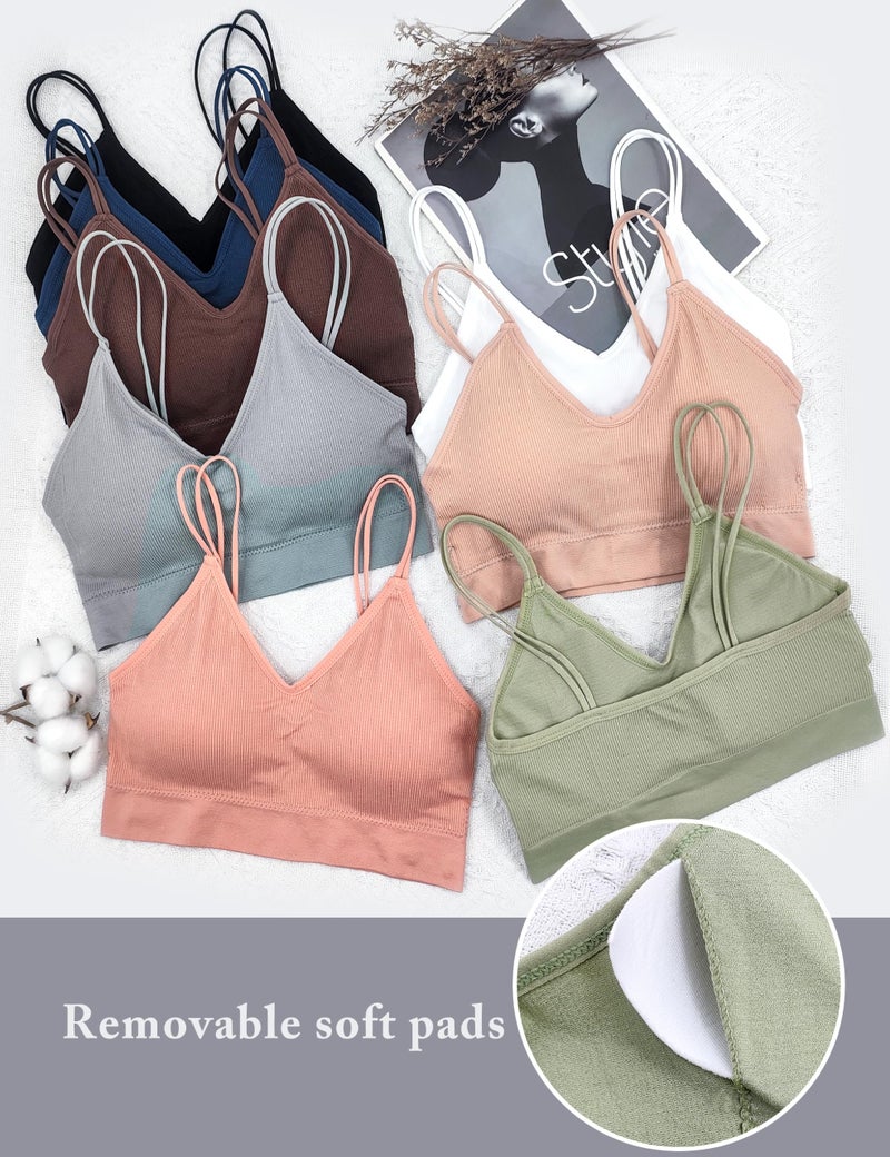 BQTQ 8 Pieces V Neck Bralettes Padded Bralettes for Women Cami Bralette Bras with Elastic Straps Seamless Bralettes Sleeping Sports Bralette Pack, M - Image 5