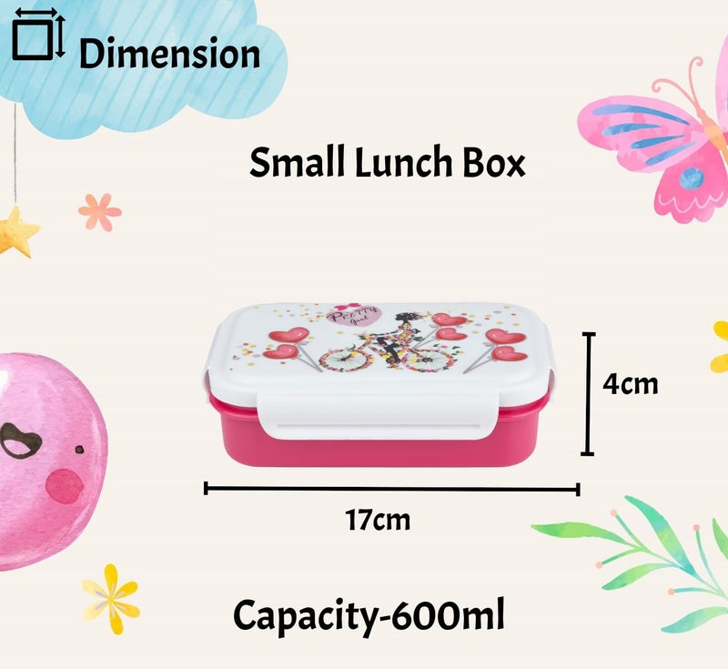 Nabhya Combo of 2 Peppy Small Tiffin Box for Kids,Inner Stainless Steel & Outer Plastic with Plastic Katori and Airtight Lid, School Lunch Box for Kids (Pink & Green) - Image 2