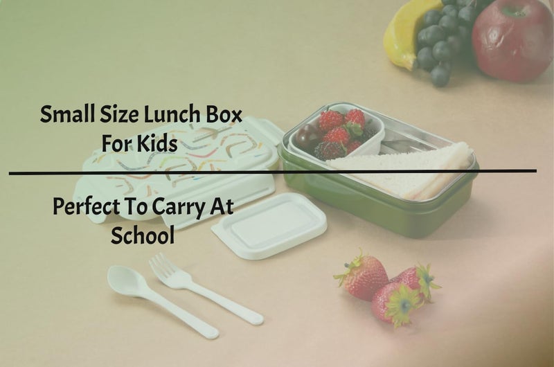 Nabhya Combo of 2 Peppy Small Tiffin Box for Kids,Inner Stainless Steel & Outer Plastic with Plastic Katori and Airtight Lid, School Lunch Box for Kids (Pink & Green) - Image 5