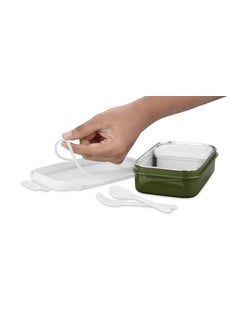 Nabhya Nabhya Combo of 2 Peppy Small Tiffin Box for Kids,Inner Stainless Steel & Outer Plastic with Plastic Katori and Airtight Lid, School Lunch Box for Kids (Pink & Green)  - Image 3