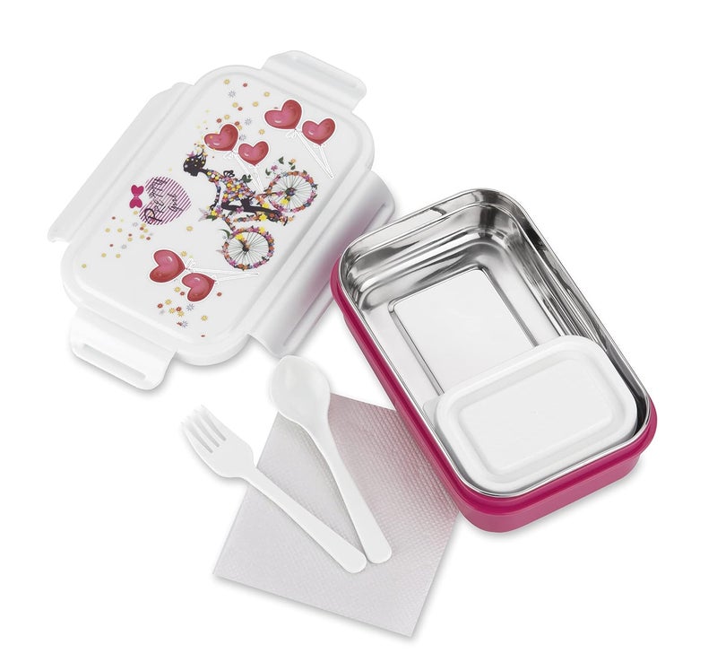 Nabhya Combo of 2 Peppy Small Tiffin Box for Kids,Inner Stainless Steel & Outer Plastic with Plastic Katori and Airtight Lid, School Lunch Box for Kids (Pink & Green) - Image 4