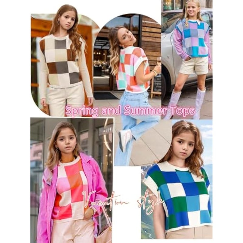 عربست بلايز صيفية قصيرة للفتيات لفصل الربيع، سترة بدون أكمام لطيفة بأكمام قصيرة وقبعة ملونة، تي شيرت فضفاض للأطفال للخريف - Image 5