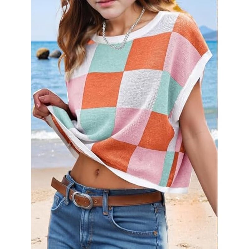 عربست بلايز صيفية قصيرة للفتيات لفصل الربيع، سترة بدون أكمام لطيفة بأكمام قصيرة وقبعة ملونة، تي شيرت فضفاض للأطفال للخريف - Image 4