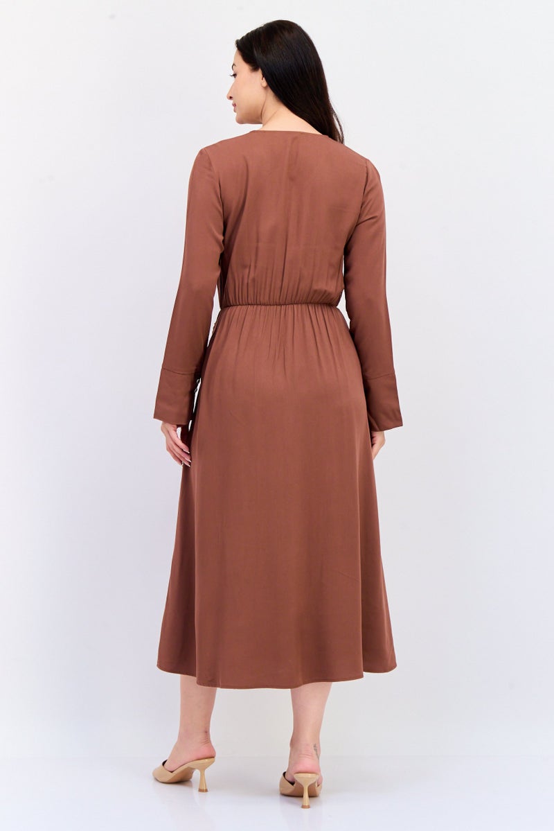 KOTON فستان ميدي مزخرف للنساء، بني - Image 3