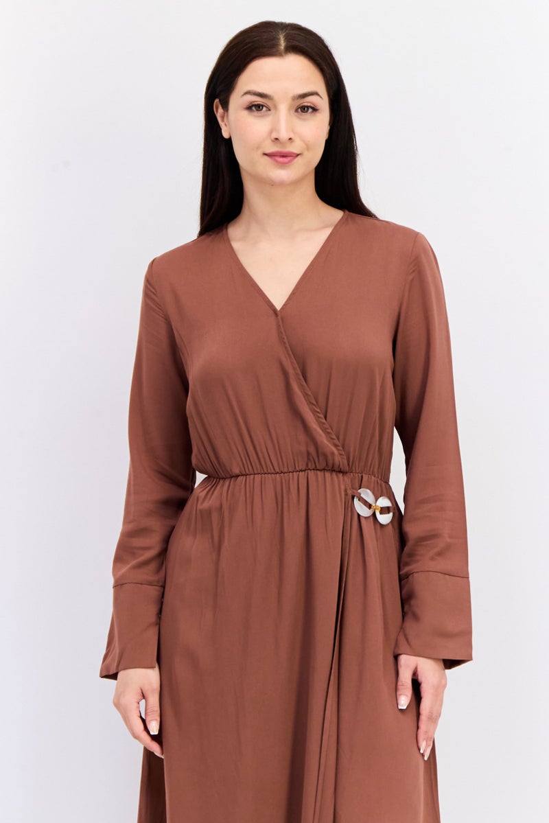 KOTON فستان ميدي مزخرف للنساء، بني - Image 2