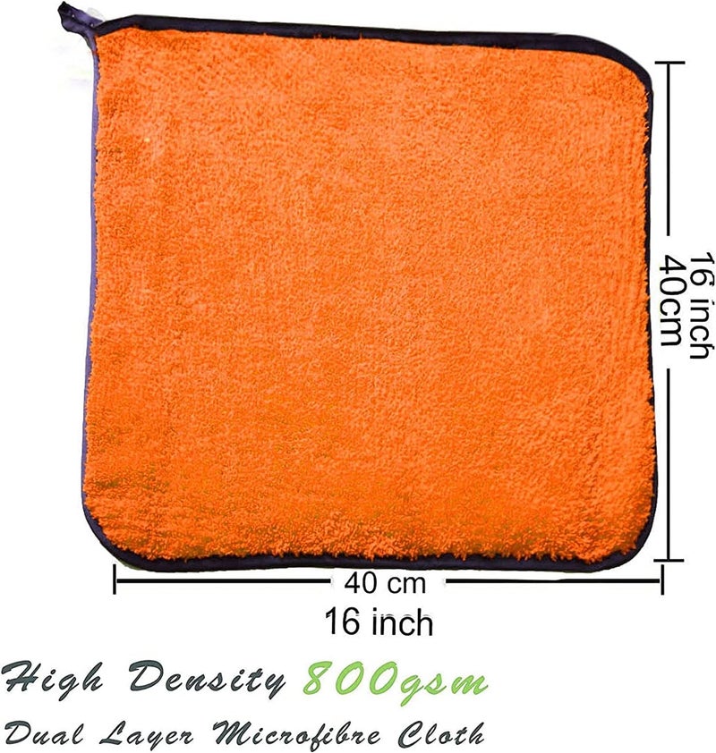 Towelogy Microfibre Car Cleaning Cloths - 800gsm High Density, Chemical Free, Pack of 2 (Orange/Grey) - Image 2